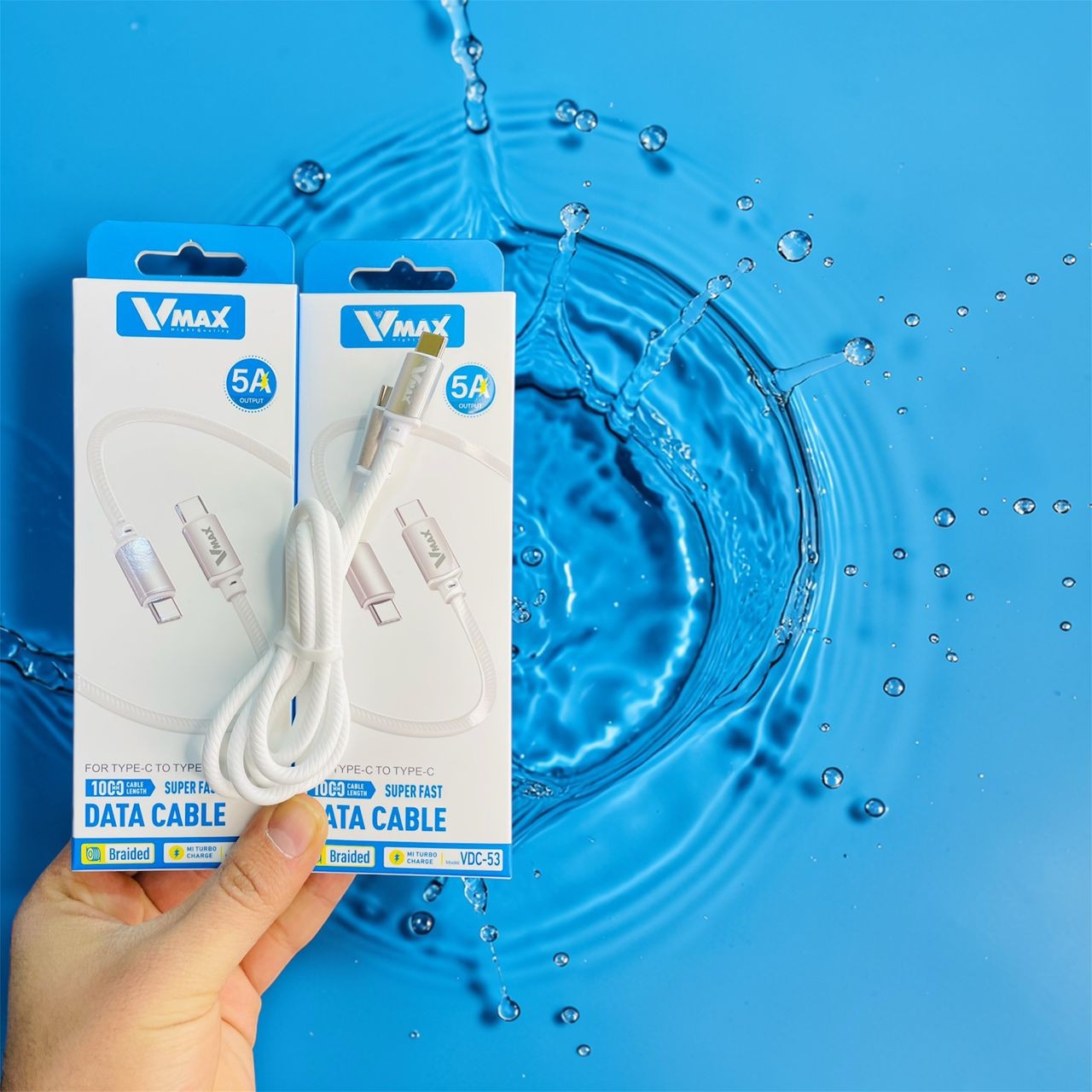 USB CABLE    5A / SILICON TYPE C TO TYPE C / SUPER  FAST    وصلة في ماكس تايب سي الى تايب سي 5 امبير سوبر فاست سيليكون    V MAX    VDC 53