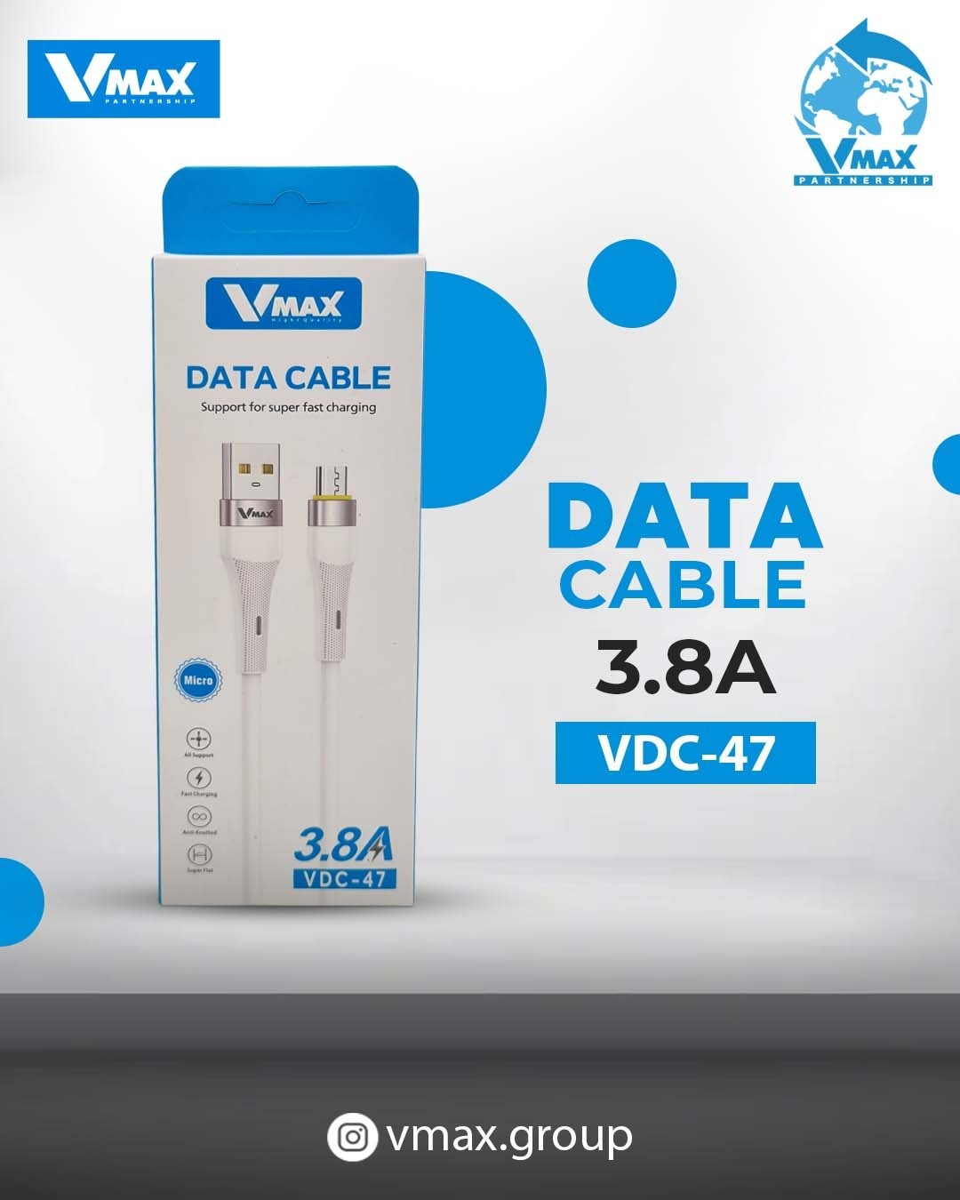 USB CABLE    3.8A / MICRO / FAST    وصلة في ماكس سامسونغ  3.8 امبير فاست     V MAX    VDC 47