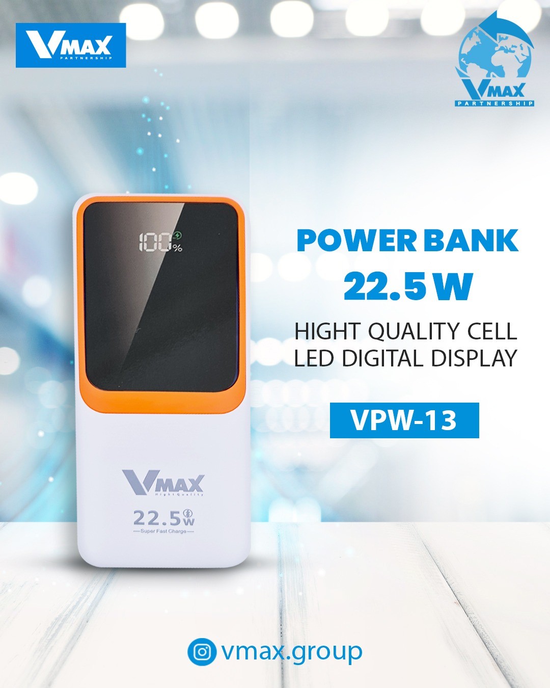 POWER BANK     22.5W  / 20000 MAH / FAST / LCD    بور بانك في ماكس فاست مع شاشة    V MAX    VPW 13