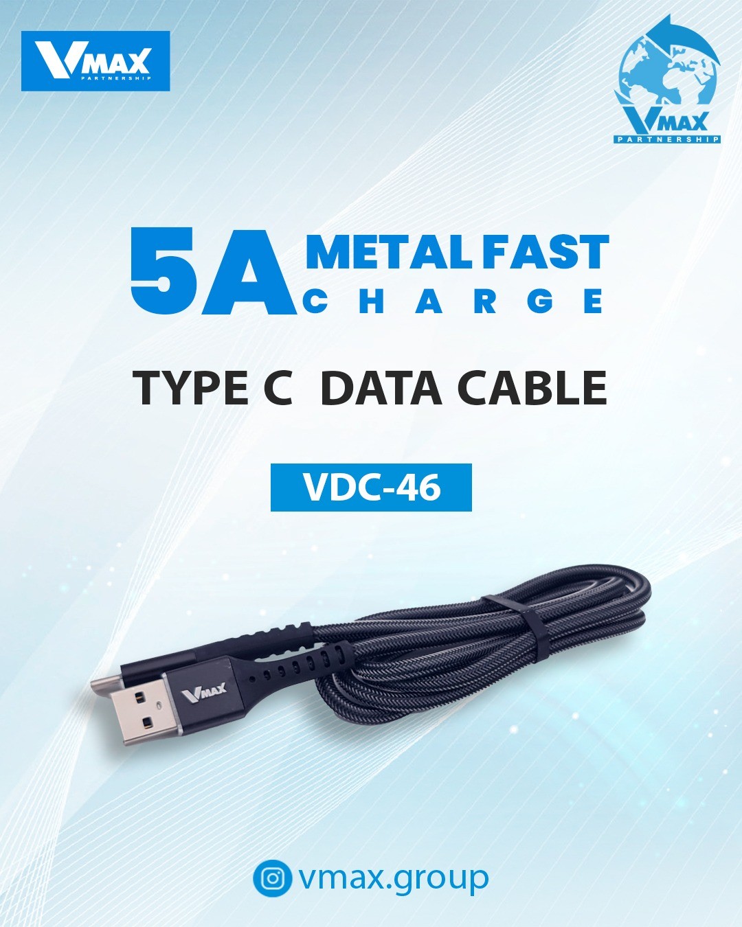 USB CABLE    5A / TYPE C / FAST    وصلة في ماكس تايب سي 5 امبير فاست     V MAX    VDC 46