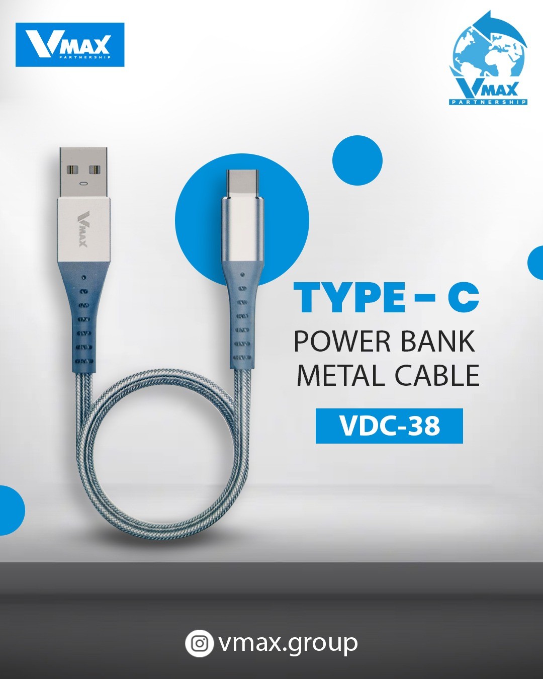 USB CABLE    3A / TYPE C / P BANK METAL / FAST    وصلة في ماكس بور بانك معدنية تايب سي 3 امبير فاست     V MAX    VDC 38