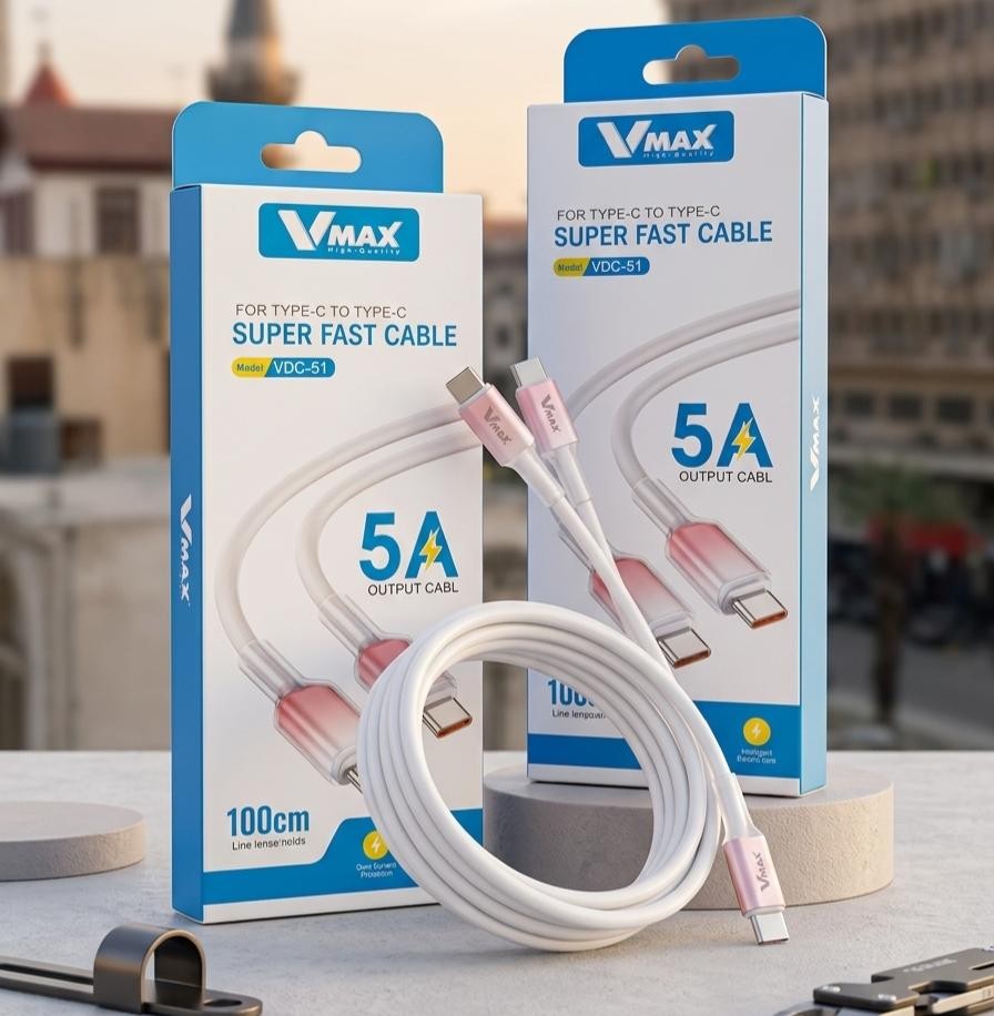 USB CABLE    5A / SILICON TYPE C TO TYPE C / FAST    وصلة في ماكس تايب سي الى تايب سي 5 امبير فاست سيليكون    V MAX    VDC 51