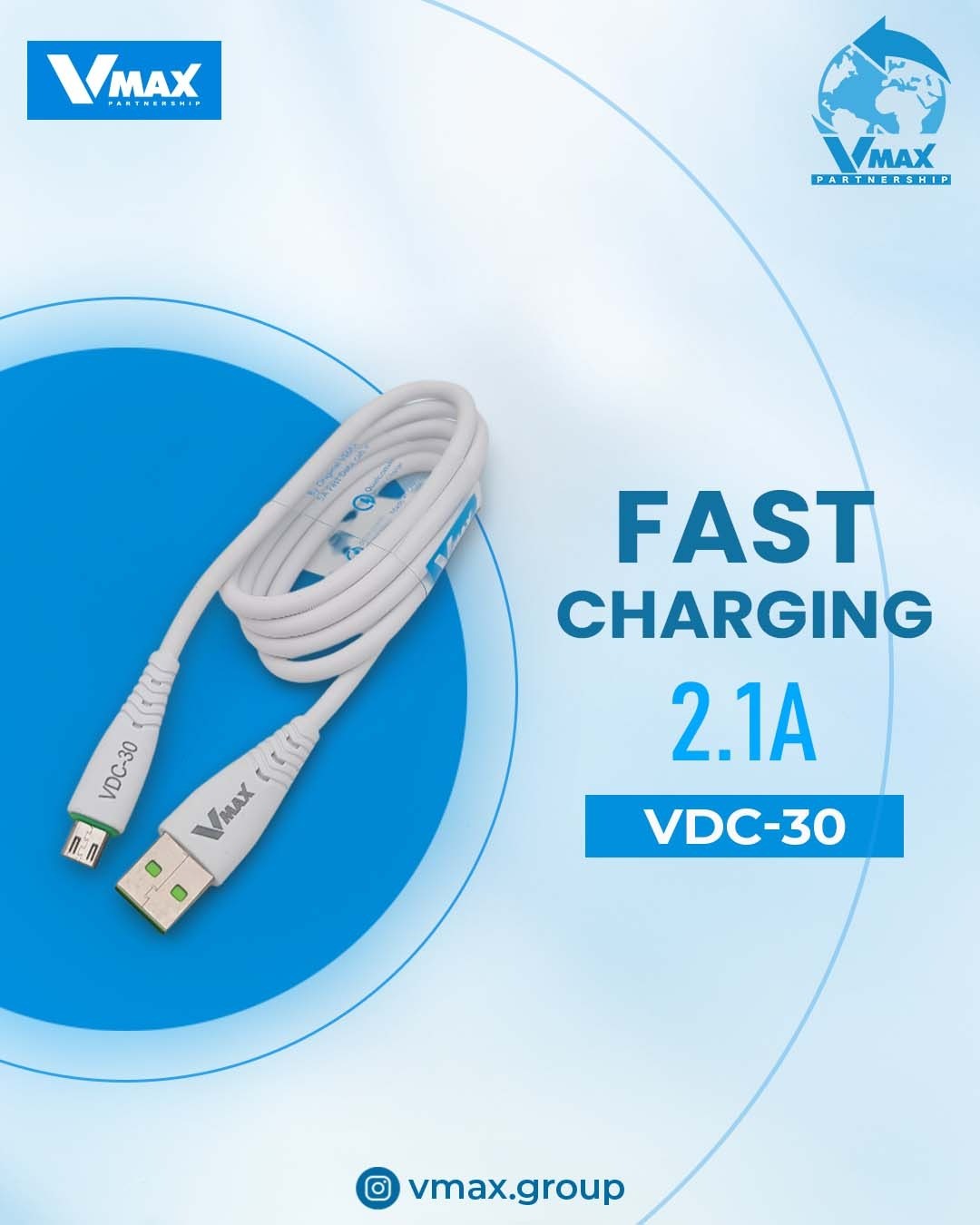 USB CABLE    2.1A / MICRO / FAST    وصلة في ماكس سامسونغ 2.1 امبير فاست     V MAX    VDC 30