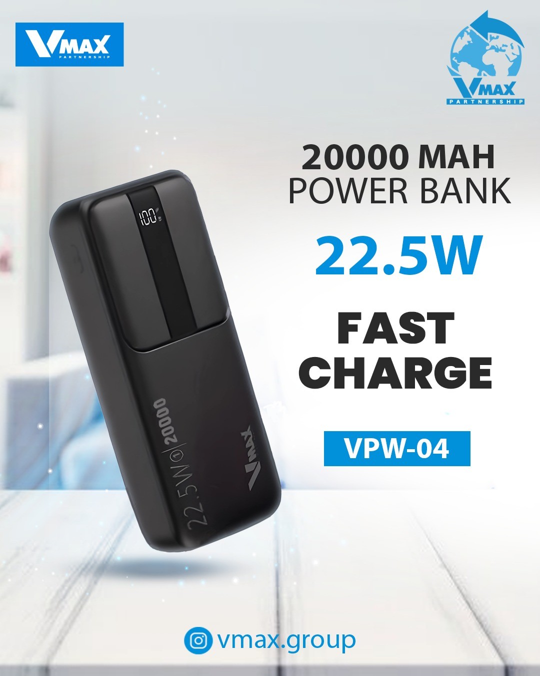 POWER BANK     22.5 W / 20000 MAH / FAST / LCD    بور بانك في ماكس فاست مع شاشة    V MAX    VPW 04