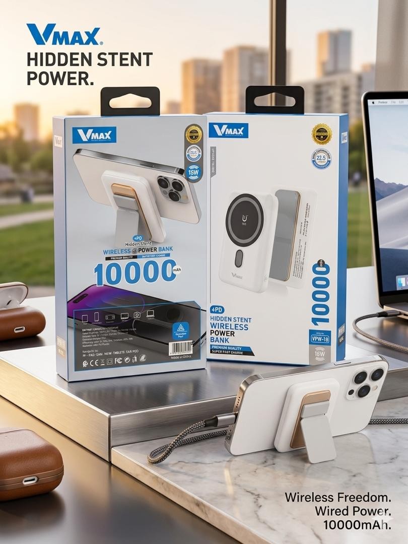 POWER BANK     22.5W  / 10000 MAH / WIRELESS / LCD    بور بانك في ماكس فاست وايرلس V MAX    VPW 18