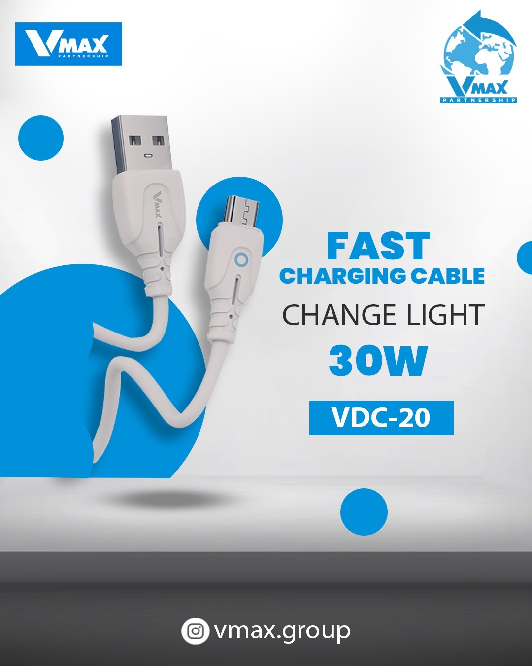 USB CABLE    30W / MICRO / LIGHT / FAST    وصلة في ماكس سامسونغ مضيئة 30 واط فاست     V MAX    VDC 20