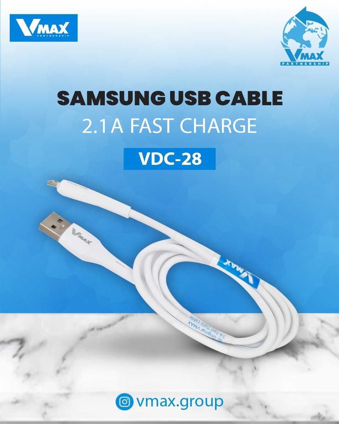 USB CABLE    2.1A / MICRO / FAST    وصلة في ماكس سامسونغ 2.1 امبير فاست     V MAX    VDC 28