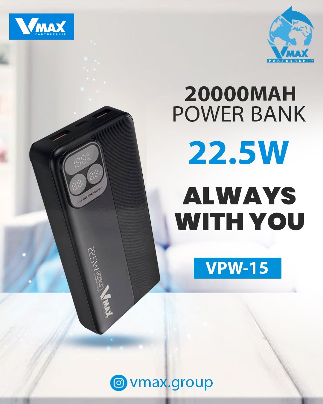 POWER BANK     22.5W  / 20000 MAH / FAST / LCD    بور بانك في ماكس فاست مع شاشة    V MAX    VPW 15