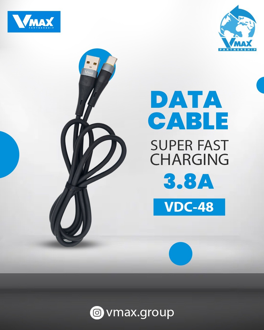 USB CABLE    3.8A / TYPE C / FAST    وصلة في ماكس تايب سي 3.8 امبير فاست    V MAX    VDC 48