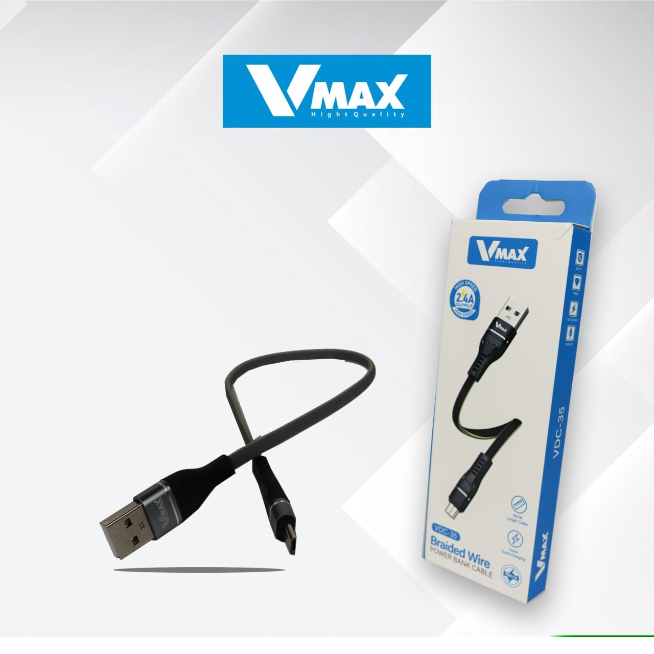USB CABLE    2.4A / MICRO / P BANK / FAST    وصلة في ماكس بور بانك سامسونغ 2.4 امبير فاست     V MAX    VDC 35